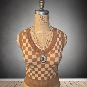 Brown Checkered Knit Vest